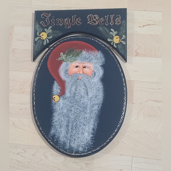 Vintage Other - Wood Chris Kringle Santa Claus Wood Wall Plaque with Jingle Bells, Signed